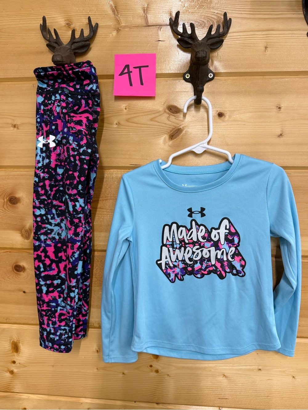 Under Armour Light Blue Top with Multicolor Patterned Leggings Pajama Set